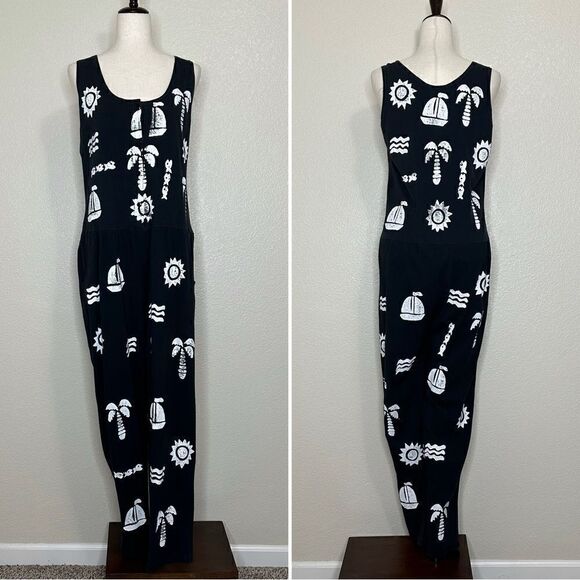 Natural Elements Black Tropical Sleeveless Jumpsuit - Picture 1 of 13